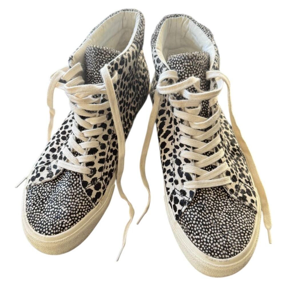 Madewell Black and white leopard print calf hair leather high-top sneakers